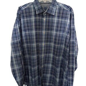 Bugatchi Uomo Blue Plaid Men's Shirt